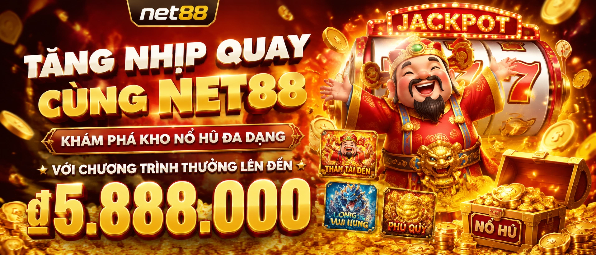 Màn hình Nổ Hũ Net88 trên điện thoại với khu ưu đãi và nút chơi