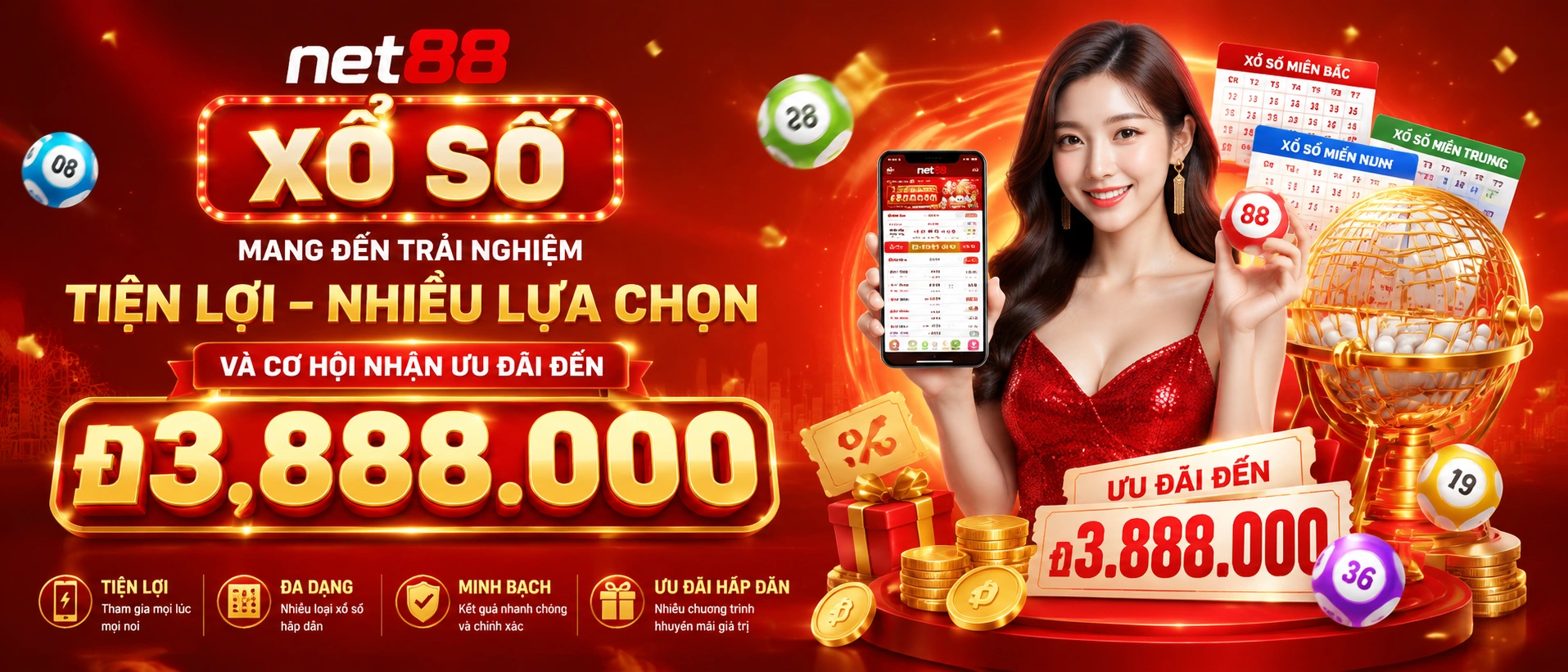Giao diện mobile web xổ số net88 với nút xem nhanh và thống kê